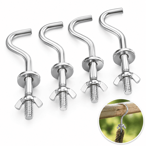 Artrylin 4 Packs Hammock Hooks,Multi-Function Replacement Hooks,Heavy Duty Iron Replacement Hooks,4.72 inch Portable Hammock Hooks,Solid and Reliable Hammock Accessories (Silver)