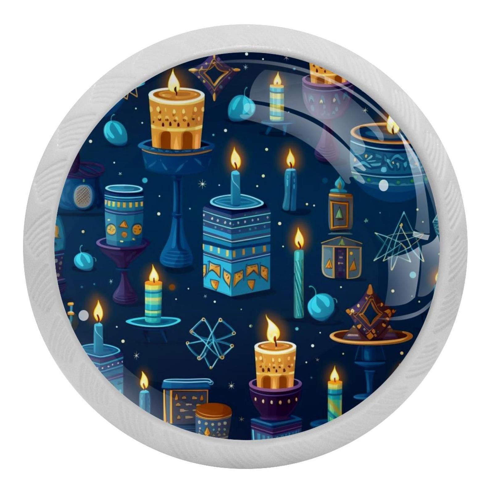 4 Packs Hanukkah Fluorescence Crystal Glass Knobs Drawer