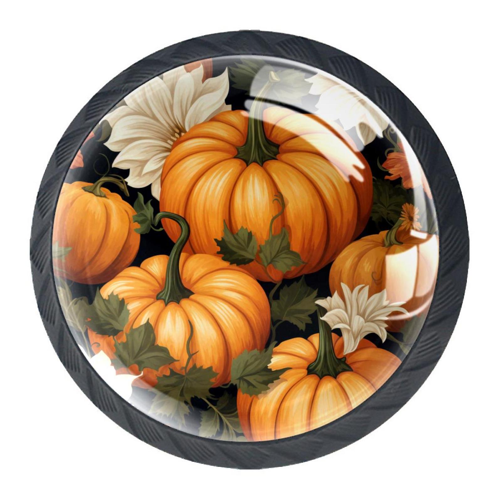 4 Packs Happy Thanksgiving Pumpkin Crystal Knobs, Black Dresser