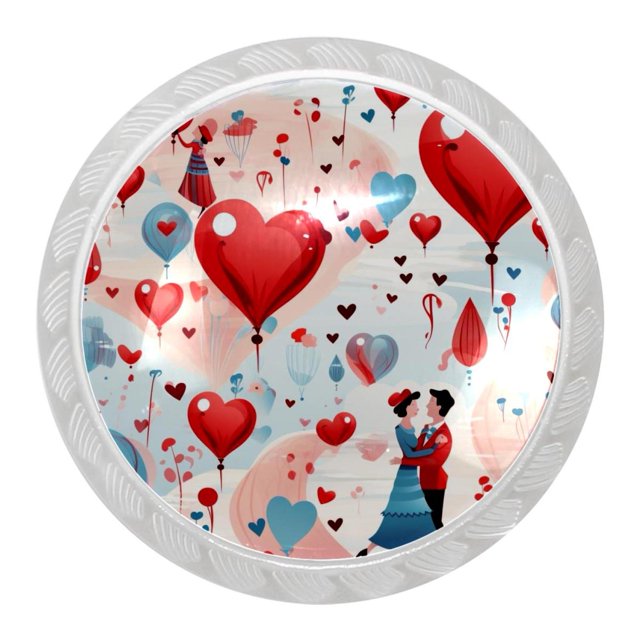 4 Packs Happy Valentine's Day Love Heart Drawer Knobs, 35mm White