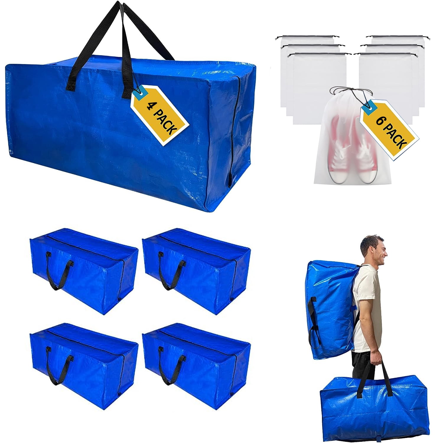 Walmart 4 Pack XL Heavy Duty Moving Bags 6 Pack Shoe Bags Reusable Dust Resistant Walmart