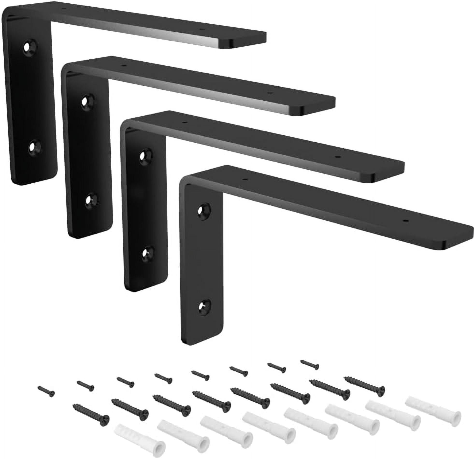 4 Packs Heavy Duty L Brackets for Shelves, Iron Floating Shelf Black