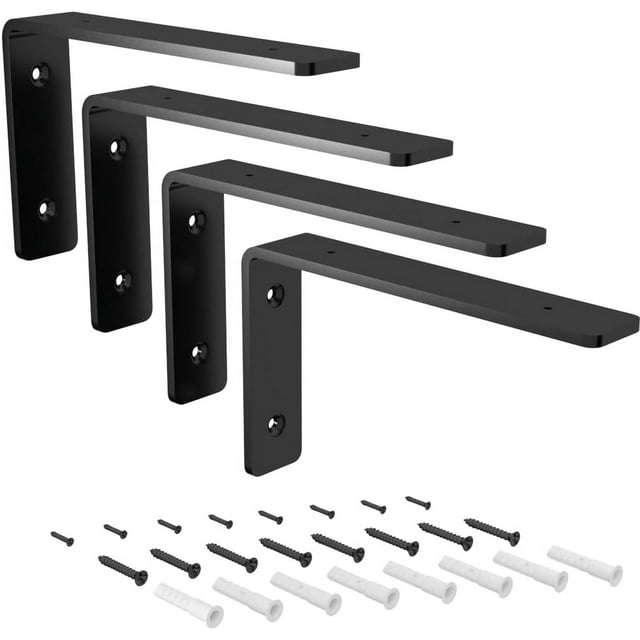 4 Packs Heavy Duty L Brackets for Shelves, Iron Floating Shelf Black