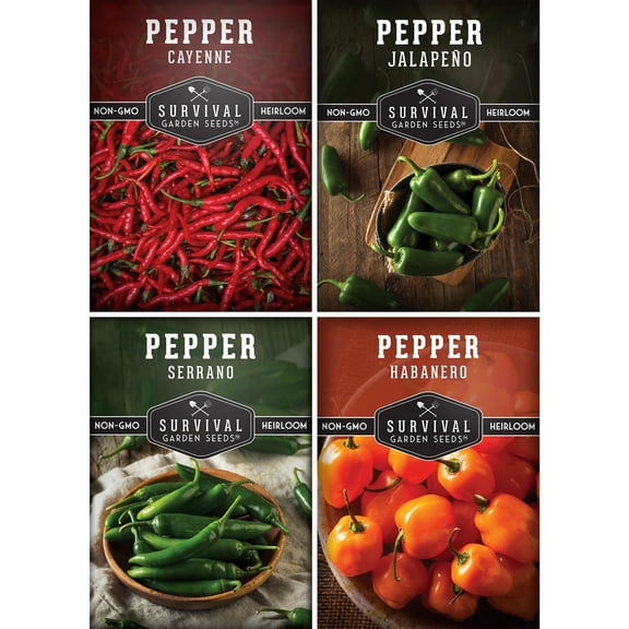 4 Packs Hot Pepper Collection - Cayenne Habanero Jalapeo Serrano - Annual Full Sun