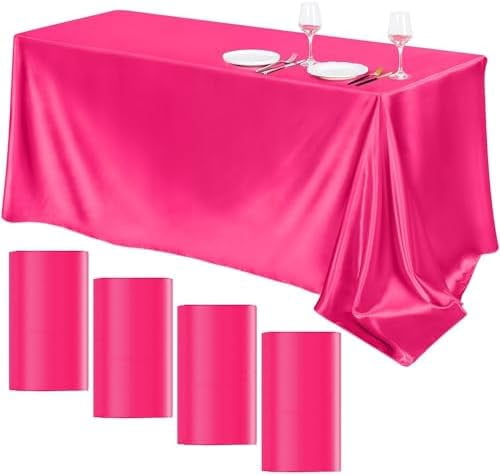 4 Packs Hot Pink Satin Tablecloth 102 x 58 Inch Overlay Satin Table ...