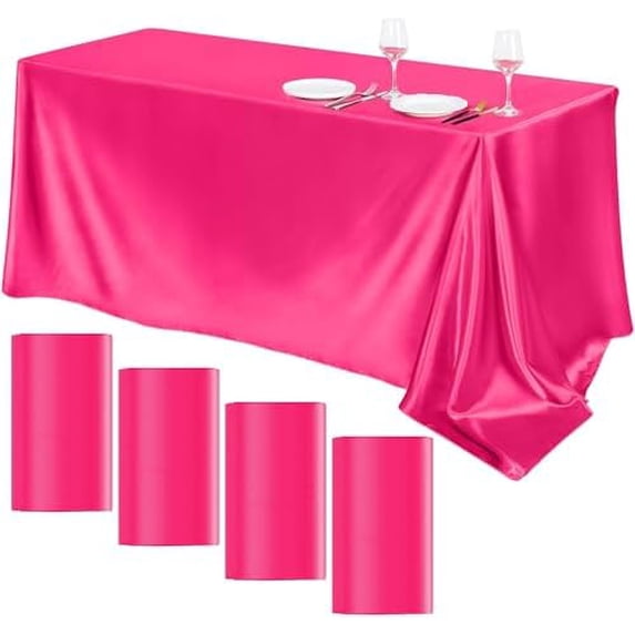 4 Packs Hot Pink Satin Tablecloth 102 x 58 Inch Overlay Satin Table ...