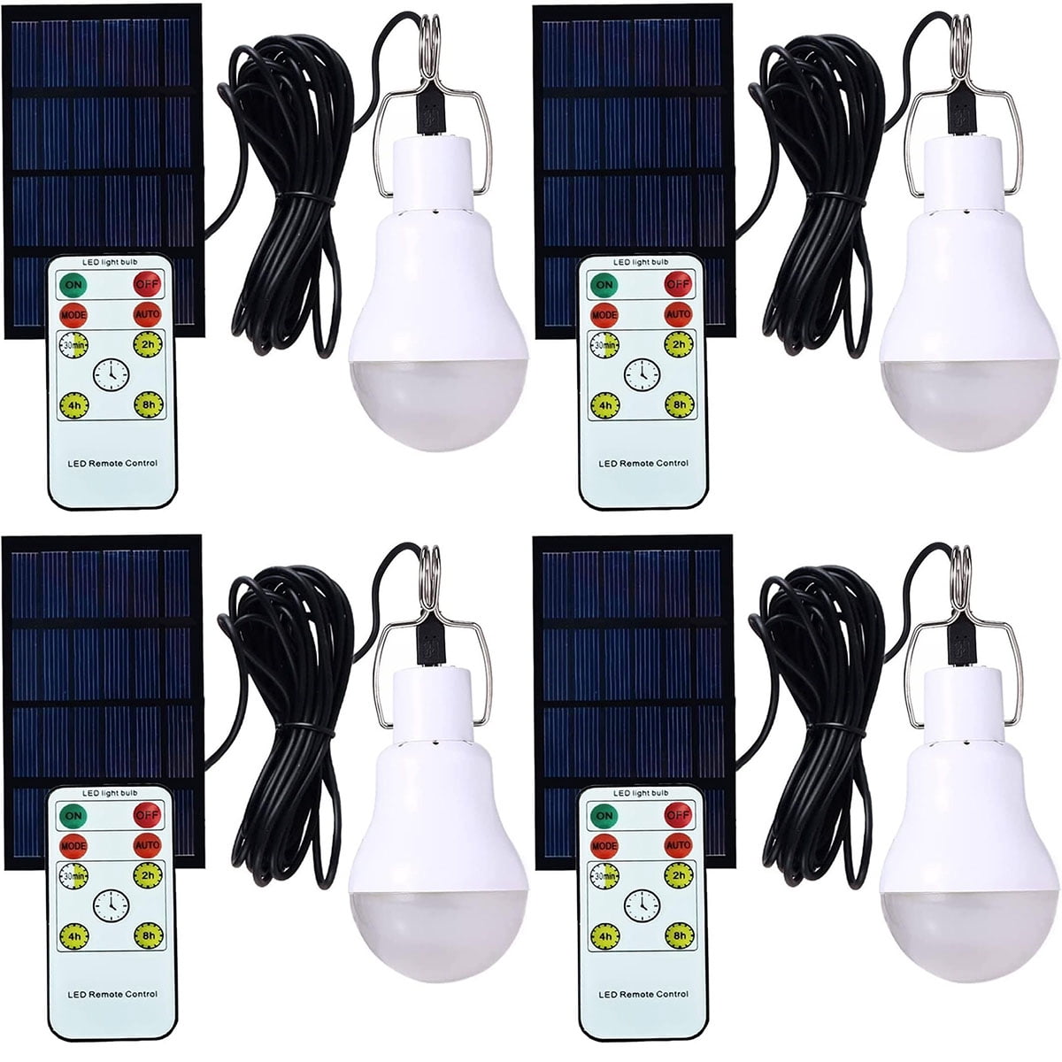 4 Packs Indoor/Outdoor Solar Light Bulbs with Timer, LED Solar Lights for Chicken Coop, Home, Emergency Power Outage, Remote Control Included