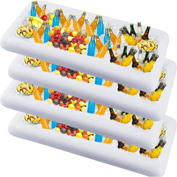 4 Packs Inflatable Serving Bar, Ice Serving Buffet Salad Cooler, Salad Serving Trays Sets for Summer Swimming Pool Parties, Family Gatherings & More