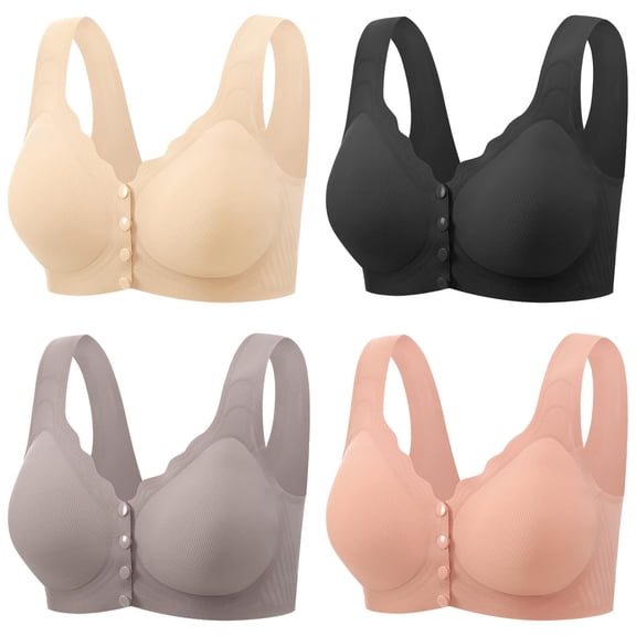 4 Packs Jelly Bras for Women Full Coverage Front Closure Wireless Smooth Bralette Fixed Cups Full Figure Comfort Jelly Gel Light Support T Shirt Bra XXL
