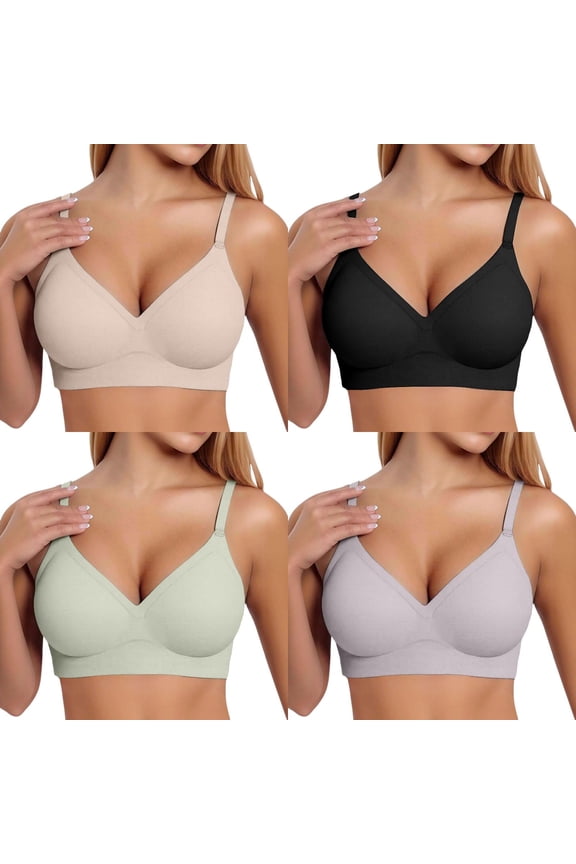 4 Packs Jelly Bras for Women Push Up Cool Touch Smooth Wireless Bra With Back Closure Deep V Thin Summer Breathable Sports T Shirt Bra M