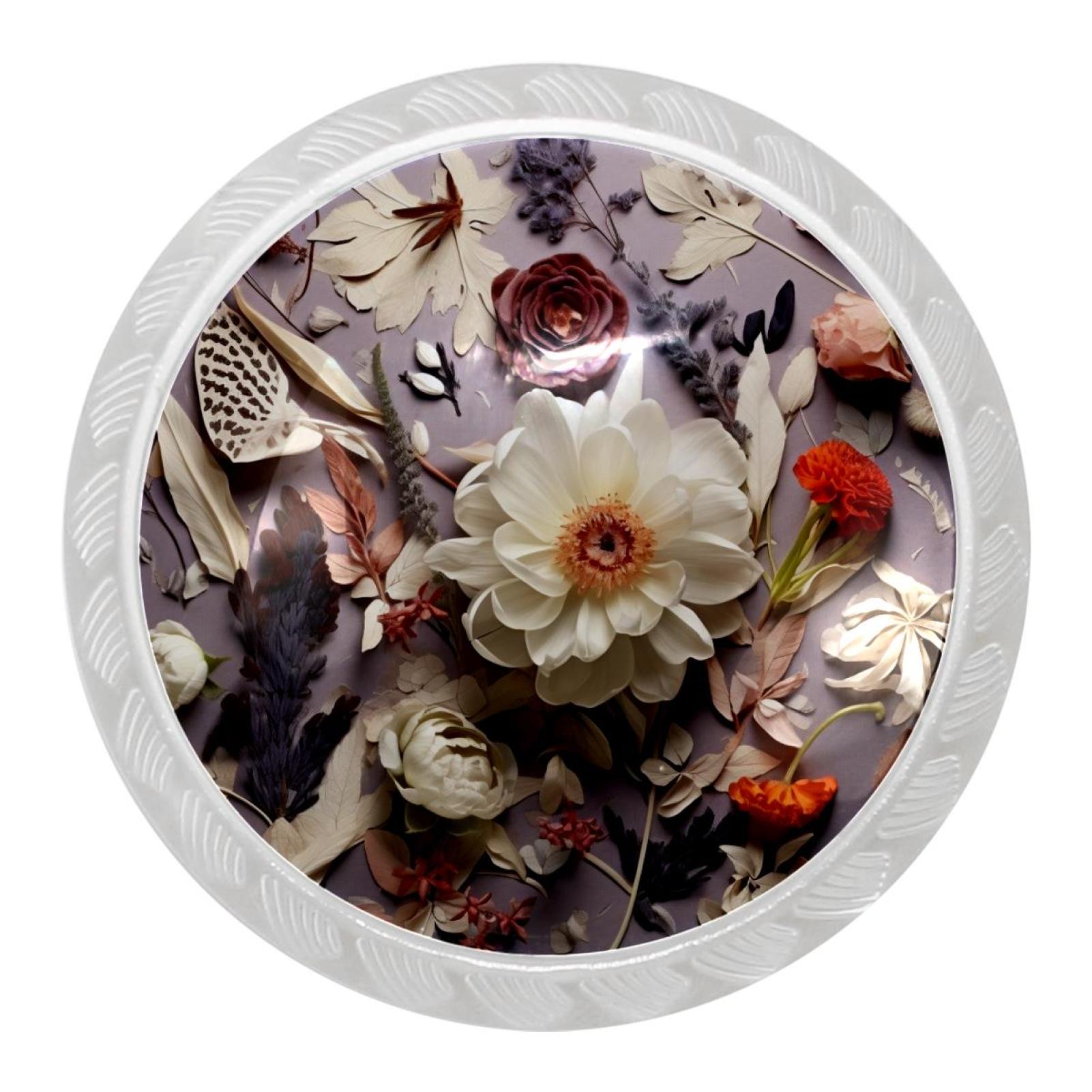 4 Packs Kitchen Knobs Drawer Knobs Dresser Knobs, Floral Flower