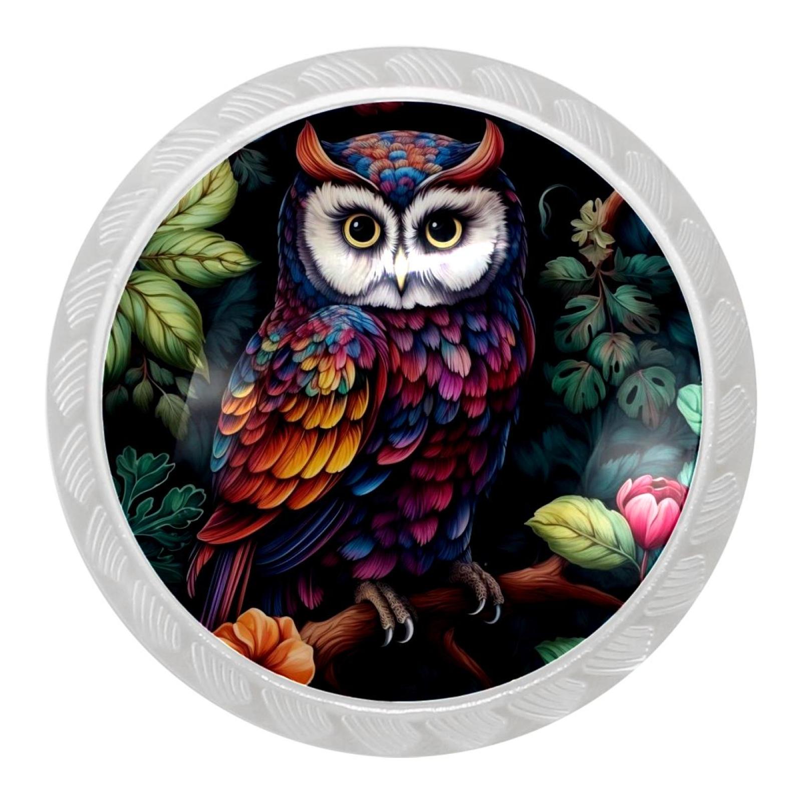 4 Packs Kitchen Knobs Drawer Knobs Dresser Knobs, Owl Round