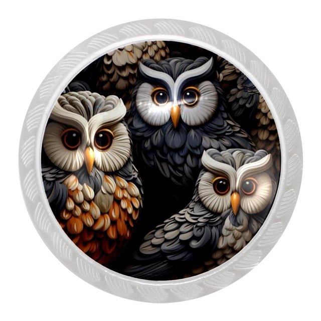 4 Packs Kitchen Knobs Drawer Knobs Dresser Knobs, Owl Round