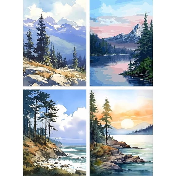 4 Packs Landscape Diamond Art Kits for Adults, Diamond Art City Travel for Beginners, DIY Full Rhinestone 5D Diamond Painting Kits (Gemstone Craft And Diamond Dot), Home Wall Decoration