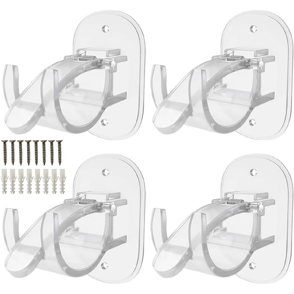 4 Packs  Large   Curtain Rod Holder Hangers - Self  Curtain Rod Hooks for Bathroom Kitchen  and Apartment,Transparent