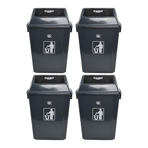 4 Packs Large Garbage Bin with Lid, Plastic Kitchen Waste Bin, 13 Gallon, Grey