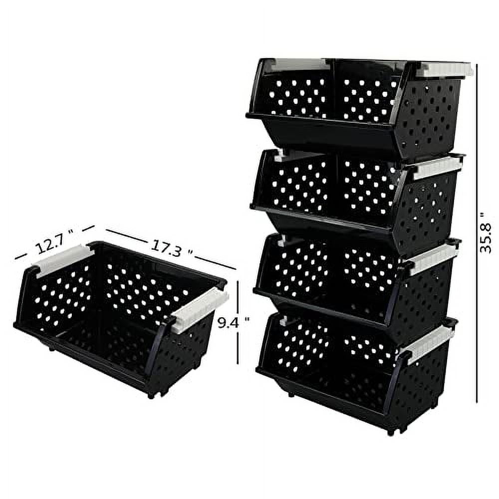 4 Packs Large Stackable Storage Bins, Plastic Stacking Basket, Black ...