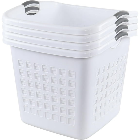 4 Packs Large White Laundry Basket, Plastic Clothes Hamper with Handles