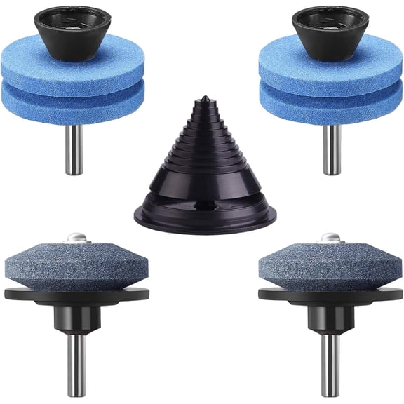 4 PCS Lawn Mower Blade Sharpener, Lawn Mower Dull Blade Sharpener Kit with Balancer, Wear Resistant Rotary Blade Sharpeners for Any Power Hand Drill