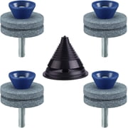 4 Packs Lawn Mower Blade Sharpener, Double Layer Sharpener Universal Sharp Rotary Lawn Mower Blade Sharpener with Blade Balancer Corundum Blade Sharpeners for Hand Drill