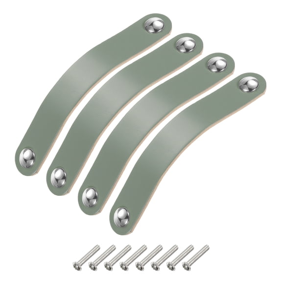 4 Packs Leather Drawer Pulls Double Hole Knobs with Screws, Blue/Silver(Hole Spacing:128mm)