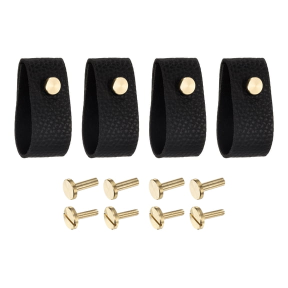 4 Packs Leather Drawer Pulls for Dresser Drawer, Kitchen Cupboard, Black