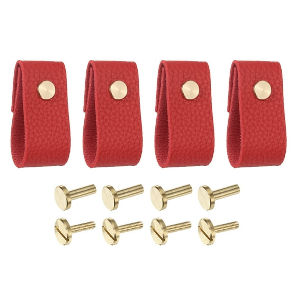 4 Packs Leather Drawer Pulls for Dresser Drawer, Kitchen Cupboard, Red