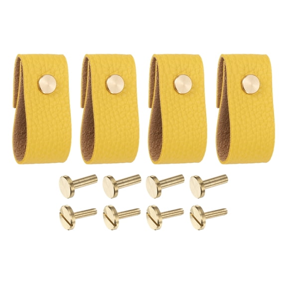 4 Packs Leather Drawer Pulls for Dresser Drawer, Kitchen Cupboard, Yellow