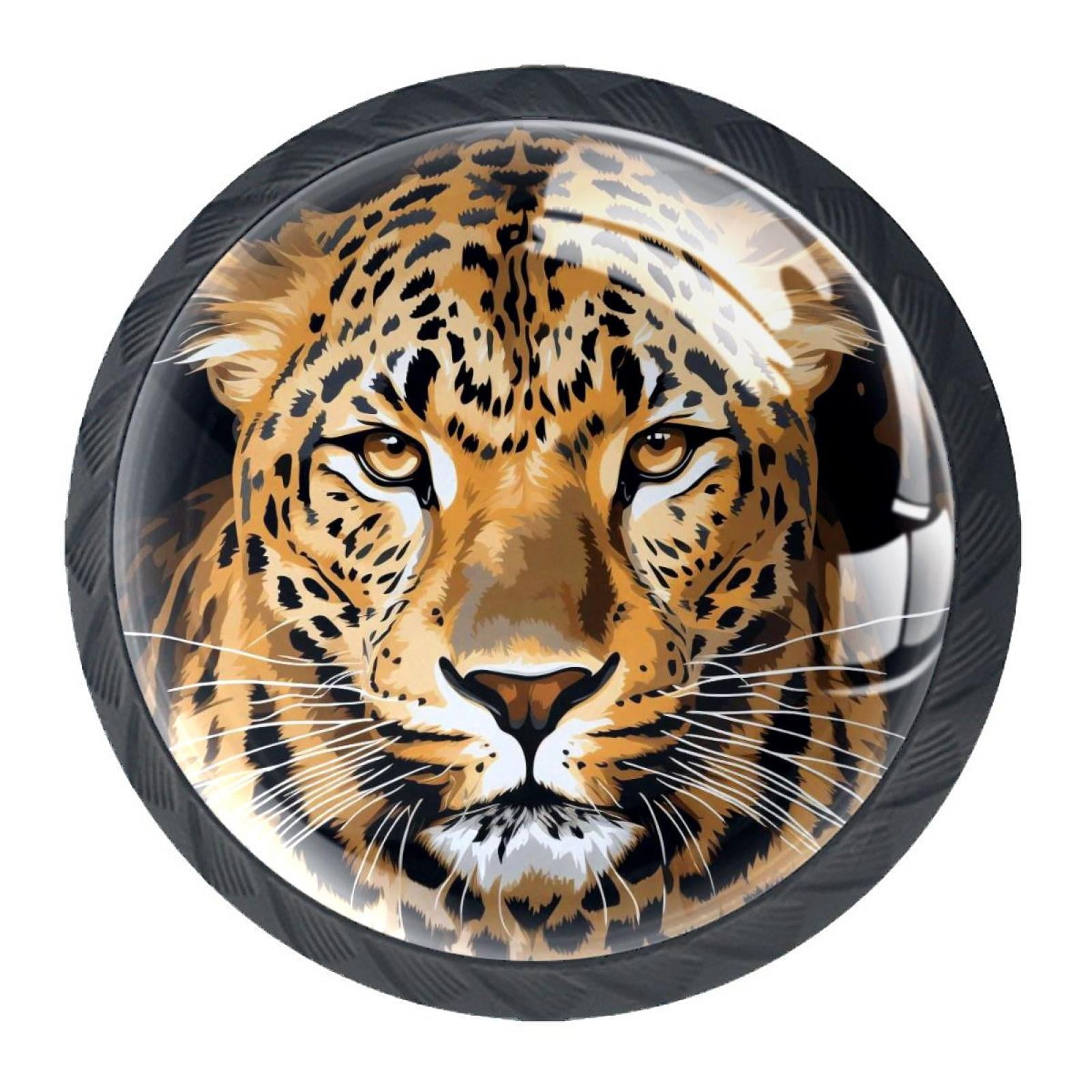 4 Packs Leopard Crystal Knobs, Black Dresser Knobs with Screws