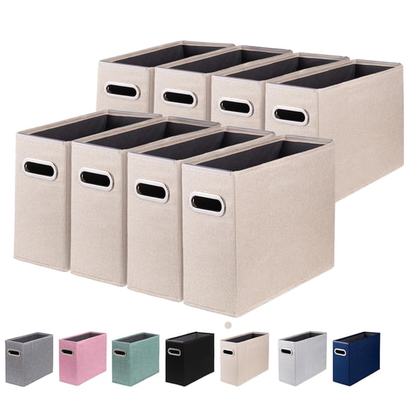 4 Packs Letter Size File Organizer, File Folders Organizer, Fabric Storage Box, Collapsible Paper Organizer with Metal Handle, Smooth PVC Rails, Only Box (Beige)