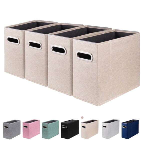 4 Packs Letter Size File Organizer, File Folders Organizer, Fabric Storage Box, Collapsible Paper Organizer with Metal Handle, Smooth PVC Rails, Only Box (Beige)