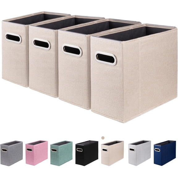 4 Packs Letter Size File Organizer, File Folders Organizer, Fabric Storage Box, Collapsible Paper Organizer with Metal Handle, Smooth PVC Rails, Only Box (Beige)