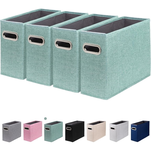4 Packs Letter Size File Organizer, Folders Fabric Storage Box, Collapsible Paper Organizer with Metal Handle, Smooth PVC Rails, Only Box (Green)