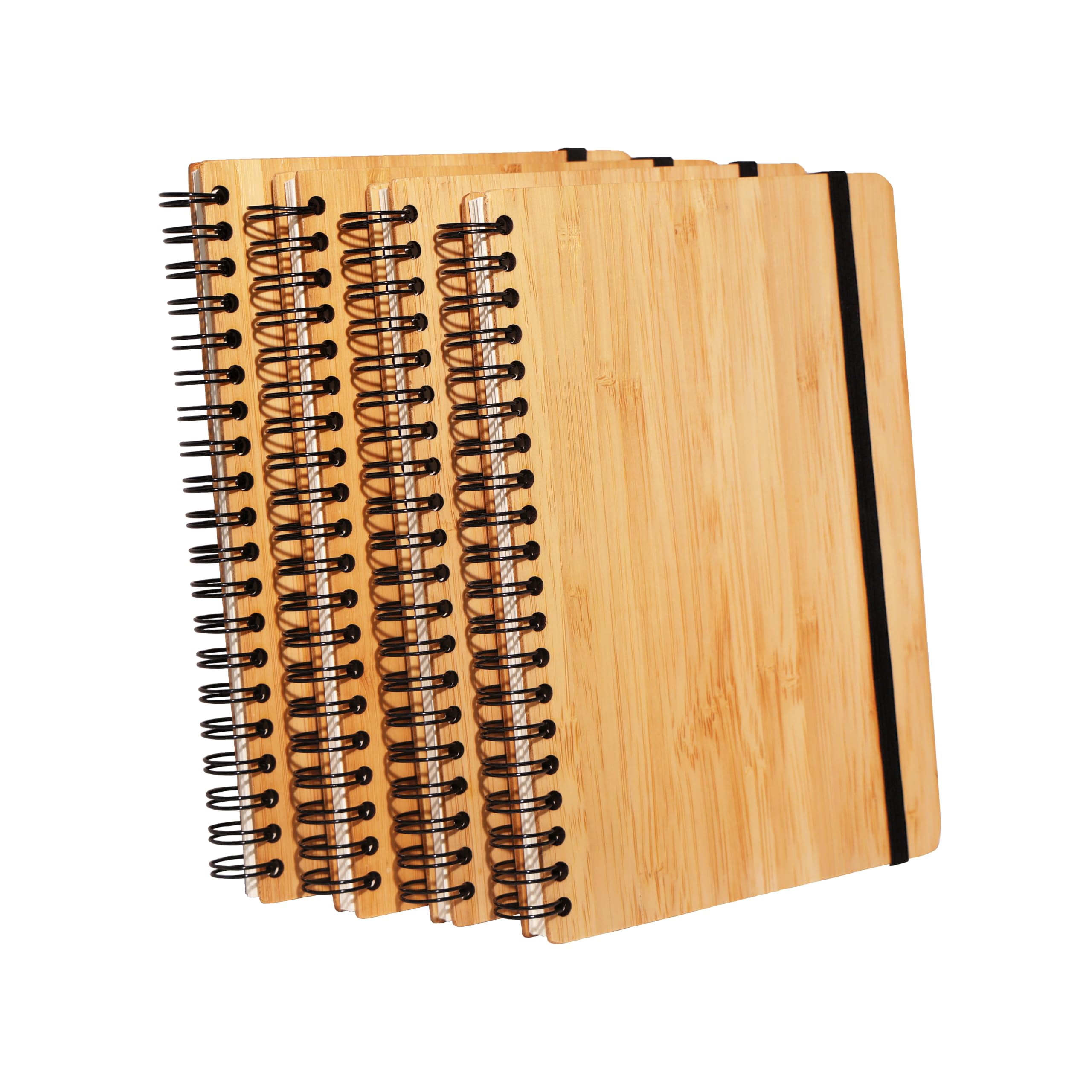 4 Packs Lined Bamboo Notebook Journals  Wooden Notebooks 80 Pages 5" * 7" Hardcover College Thick Paper Journaling For Work Women Men School