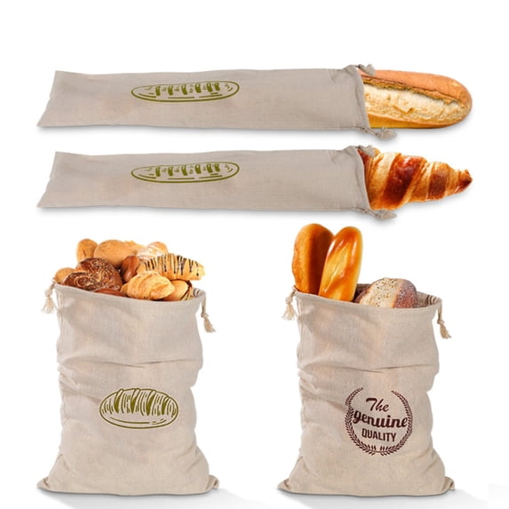 4 Packs Linen Bread Bags for Homemade Bread, Unbleached, Reusable Bread Storage Bakery & Baguette