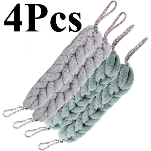 4 Packs Long Stretch Back Sponge with Rope Handles Back Scrubber Bath Shower Mesh Sponge Exfoliating Body Scrub Stretch Braided Loofah for Men and Women(2 Gray 2 Green)
