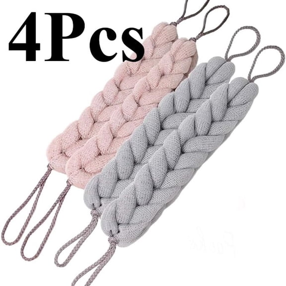 4 Packs Long Stretch Back Sponge with Rope Handles Back Scrubber Bath Shower Mesh Sponge Exfoliating Body Scrub Stretch Braided Loofah for Men and Women (2 Gray+2 Lotus Pink)