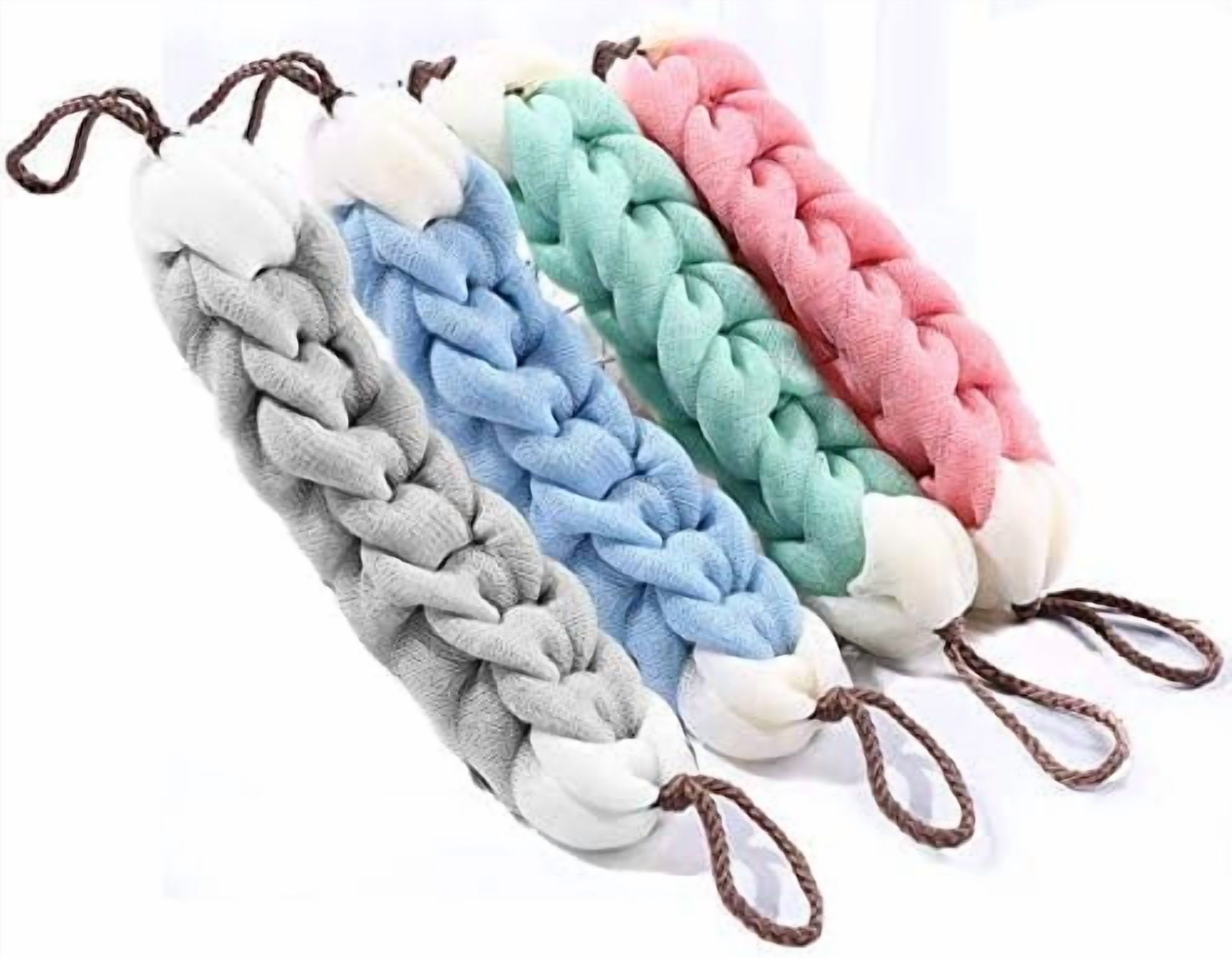 4 Packs Long Stretch Back Sponge with Rope Handles Back Scrubber Body ...