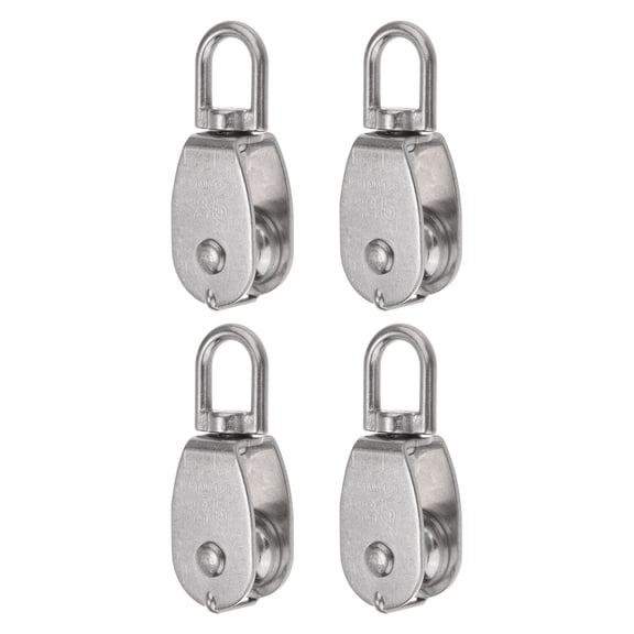 4 Packs M25 Single Pulley Block, 304 Stainless Steel Hanging Wire Towing Wheel, Lifting Crane Swivel Hook