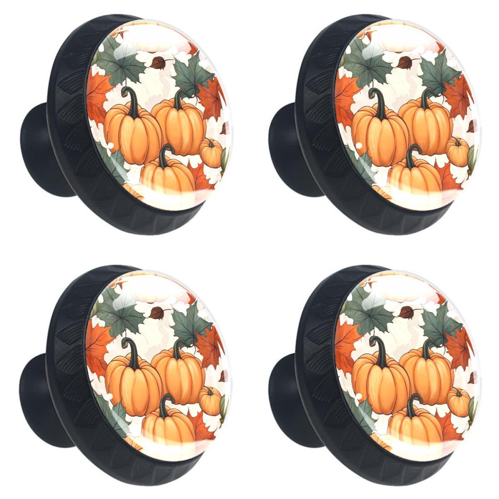 4 Packs Maple Leaves Pumpkin Black Drawer Knobs 35mm Kitchen