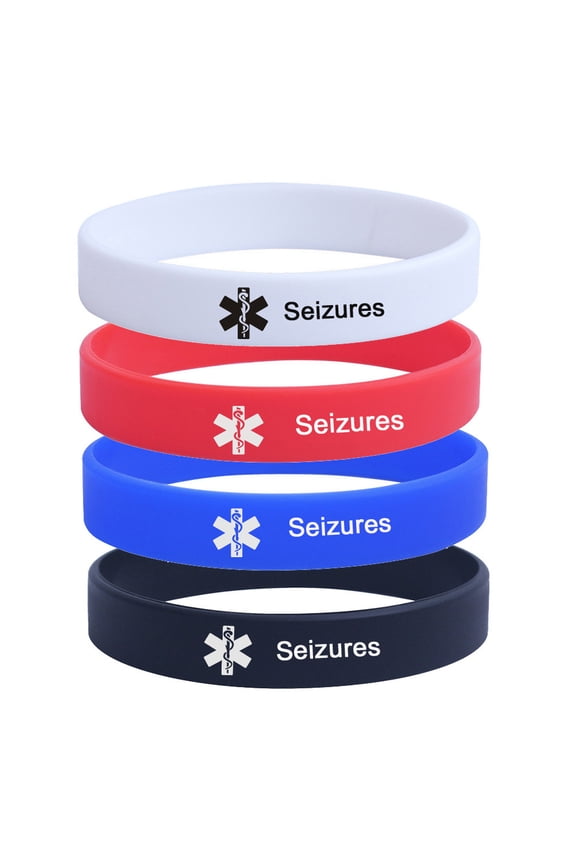 4 Packs Medical Alert ID Silicone Bracelet Emergency Sports Seizures Wristbands for Man Women,6mm / 12mm Width Alert Rubber Bracelets with Med Wallet Card