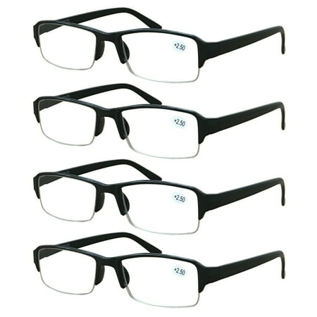 4 Packs Men Women Rectangular Half Frame Blue Light Blocking Reading Glasses Readers for Gaming Computer +4.00