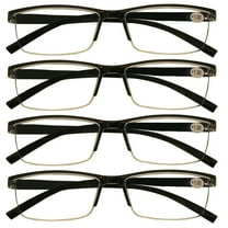 4 Packs Mens Rectangle Half Frame Reading Glasses Blue Light Blocking Black Spring Hinge Readers  1.00