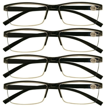 4 Packs Mens Rectangle Half Frame Reading Glasses Blue Light Blocking Black Spring Hinge Readers +1.00