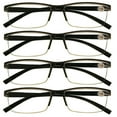 thumbnail image 1 of 4 Packs Mens Rectangle Half Frame Reading Glasses Blue Light Blocking Black Spring Hinge Readers +3.50, 1 of 5