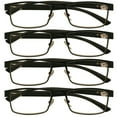 thumbnail image 1 of 4 Packs Mens Rectangle Metal Frame Reading Glasses Black Spring Hinge Readers +1.00, 1 of 5