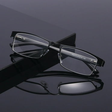4 Packs Mens Rectangular Classic Metal Frame Reading Glasses Black Spring Hinge Readers +1.00