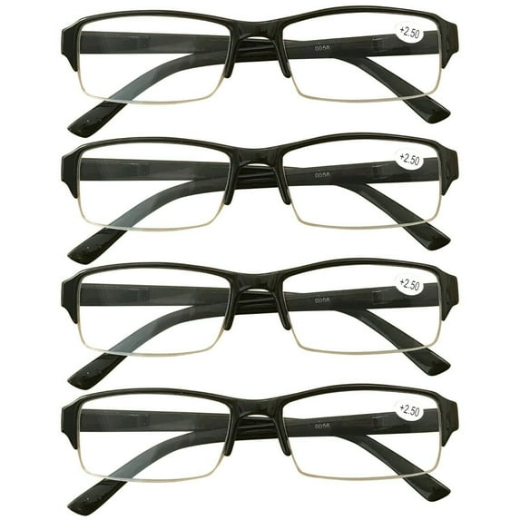4 Packs Mens Womens Rectangle Half Frame Blue Light Blocking Reading Glasses Spring Hinge Readers +1.50