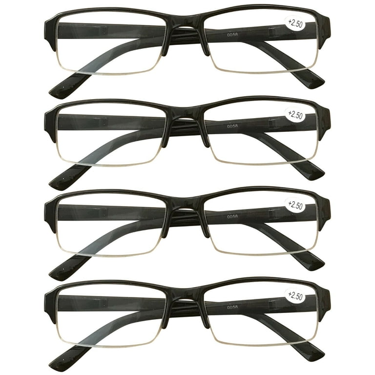 1 Pack Mens Rectangle Half Frame Reading Glasses Blue Light Blocking Black Spring Hinge Readers +3.00
