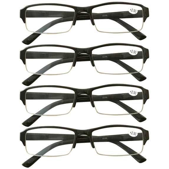 4 Packs Mens Womens Rectangle Half Frame Blue Light Blocking Reading Glasses Spring Hinge Readers +2.25